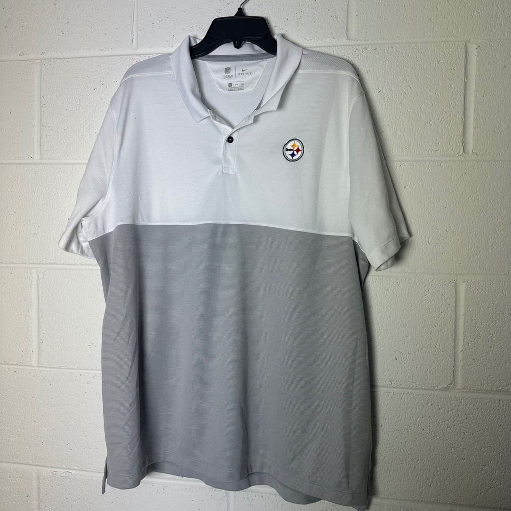 Nike Dri-FIT NFL Pittsburgh Steelers Polo Shirt Men's XXL White Gray - Picture 2 of 5